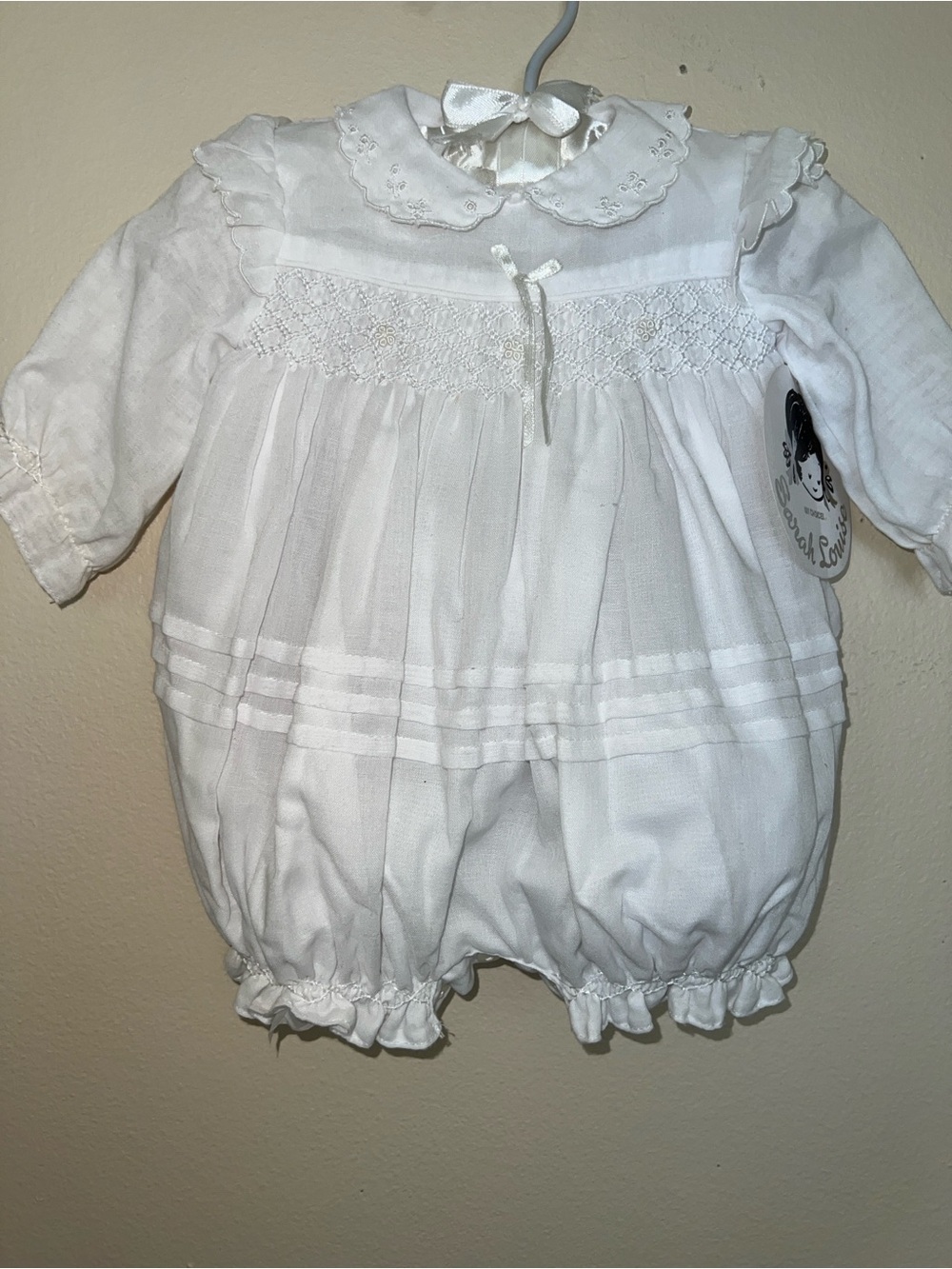 Sarah Louise White Infant/Premie Hand Smocked Bubble Romper